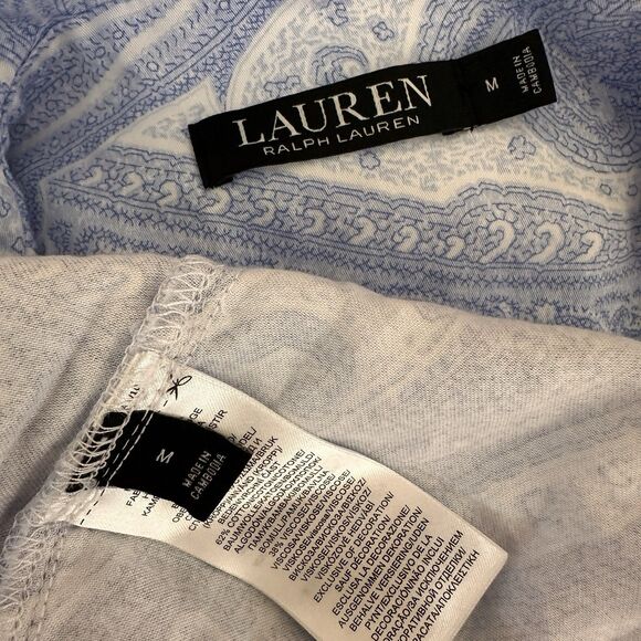 LAUREN RALPH LAUREN Paisley Blue White 2 PIECE PAJAMA Set size Medium - Picture 5 of 6